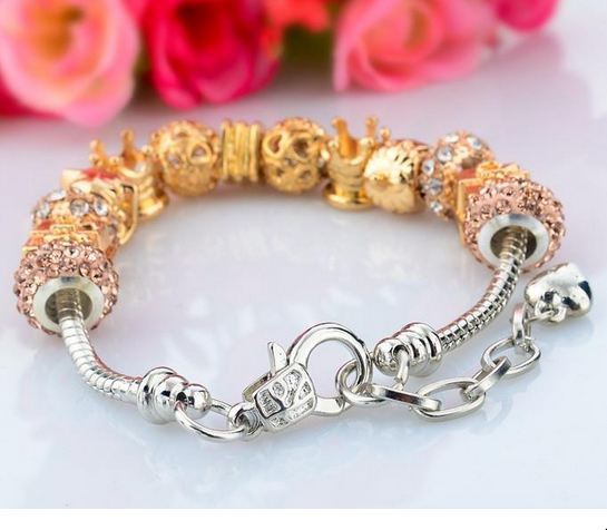 สร้อยข้อมือ Diy สไตล์ Pandora สร้อยข้อมือ ผู้หญิง สีทอง ร้อย บีด ลูกบอล มงกุฏ กล่องของขวัญ สลับ ลูกบอลกลม ทอง ฝังเพชร คริสตัล ออสเตเรีย 678992