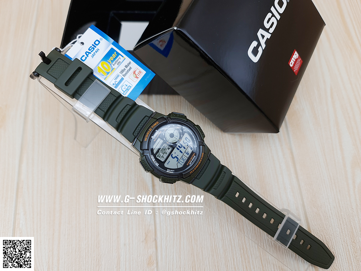 CASIO นาฬิกาคาสิโอ นาฬิกาข้อมือ นาฬิกากันน้ำ นาฬิกาของแท้ ประกันศูนย์ CMG 1 ปี รุ่น AE-1000W-3A นาฬิกาสีเขียว