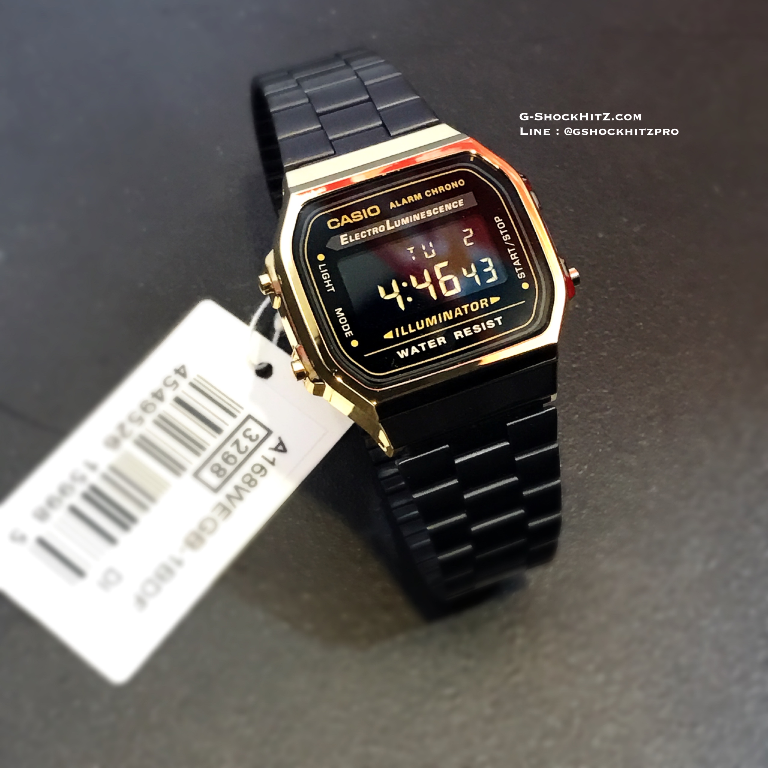 CASIO นาฬิกาคาสิโอ นาฬิกาข้อมือ นาฬิกากันน้ำ นาฬิกาของแท้ ประกันศูนย์ CMG 1 ปี รุ่น A168WEGB-1B นาฬิกาสีดำ