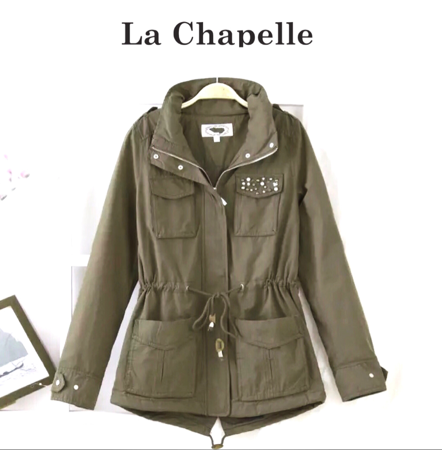 เสื้อคลุม เสื้อนอก แต่งฮูท เสื้อแจ็คเก็ต สีเขียวทหาร Brandname LA CHAPELLE แท้ ติดฮูทสวยเท่ห์ (หมวกฮูทเก็บได้) size S/M/L สำเนา
