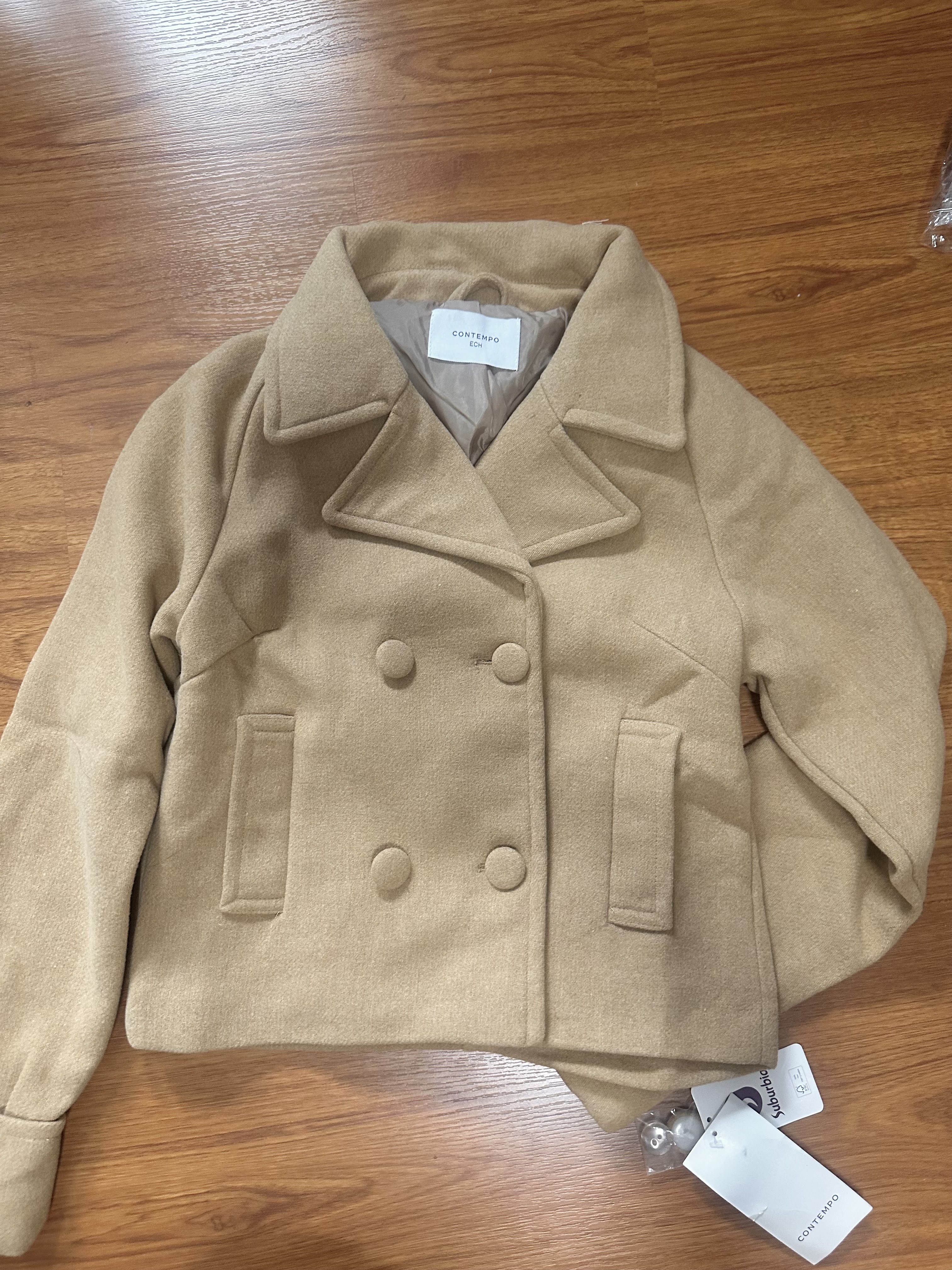 Love tree เสื้อโค้ทกันหนาว เสื้อกันหนาว peacoat contempoโค้ทวูล สีcamel belt coat สีครีมเบจ แบรนด์ ANNA FIELD สำเนา Camel