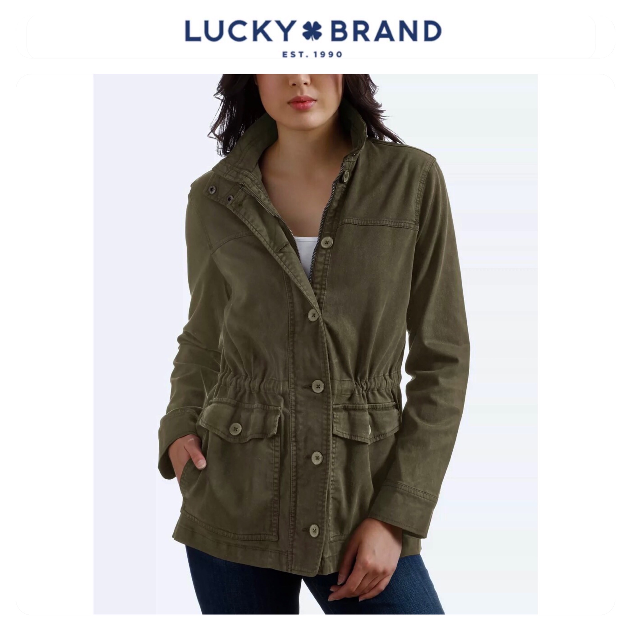 LUCKY BRAND เสื้อนอกเขียวทหาร เสื้อแจ็คเก็ต แนวทหาร แพทเทิน Lucky brandสวย เท่ห์ มาก แบรนด์ In extenso สำเนา เขียว
