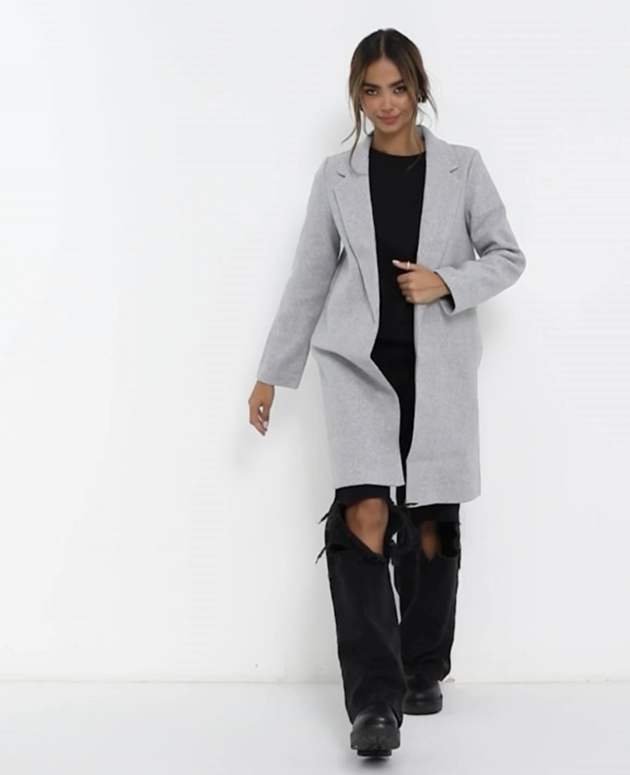 เสื้อโค้ท เสื้อโค้ทกันหนาว โค้ทวูล tailored knot coat สีเบจ แบรนด์ STRADIVARIUS สำเนา