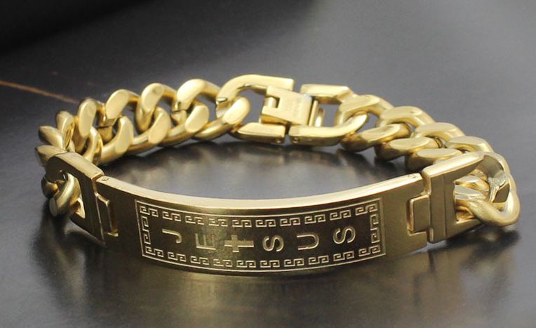 สร้อยข้อมือผู้ชาย สีทอง สร้อยข้อมือ 316L Stainless steel ทอง 18 K ลายโซ่ทอง แกะลาย Jesus ไม้กางเขน สร้อยข้อมือโซ่ทอง ใส่ออกงาน 114430