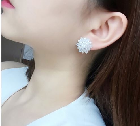 ต่างหู ตุ้มหู เงิน ฝังเพชร ดอกไม้ อันใหญ่ ใส่สวย ต่างหู เพชร ใส่ออกงาน สวยหรู ต่างหูดอกไม้ เพชร อันใหญ่ 912349