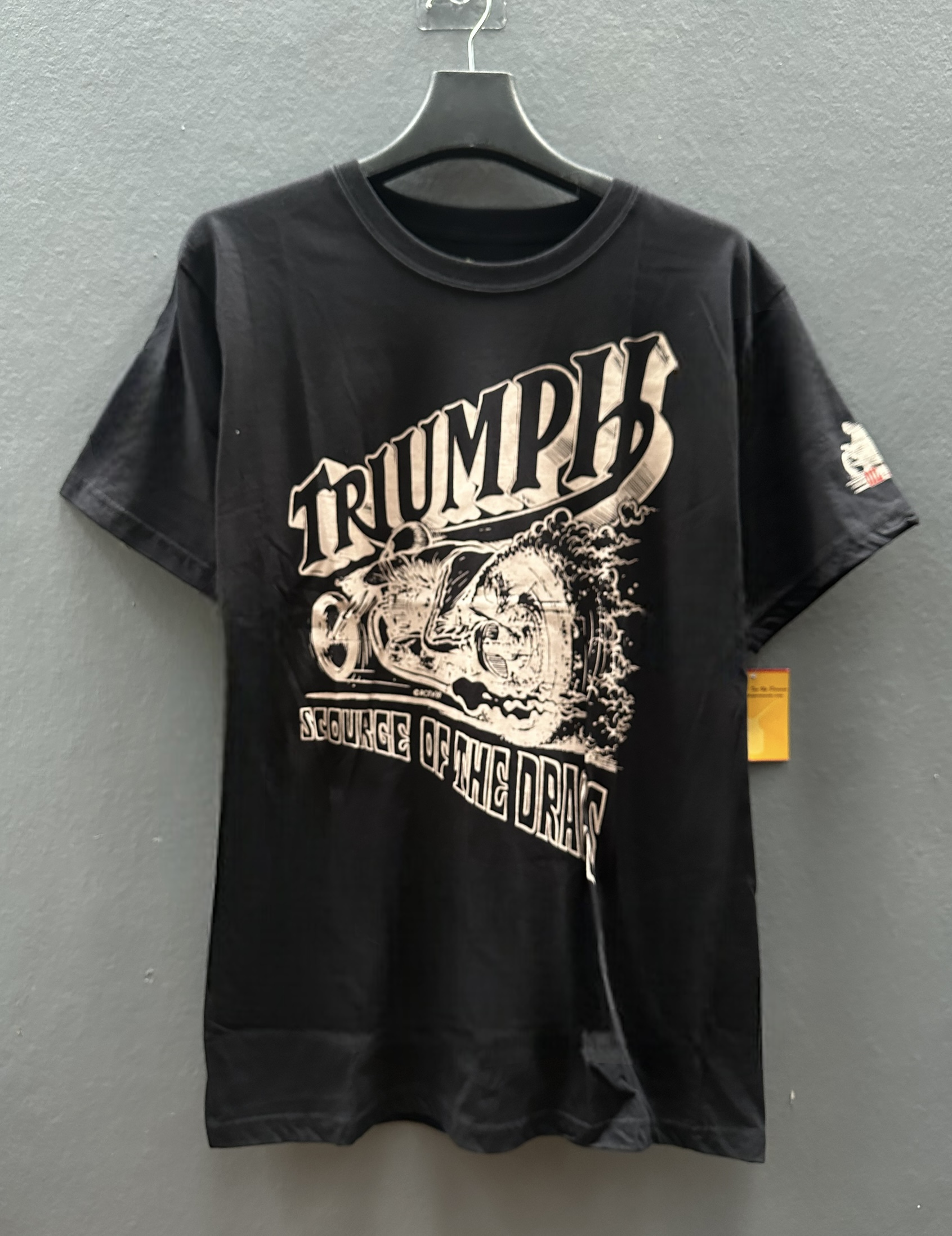 Oil leak เสื้อยืดแขนยาว คอกลม เสื้อยืด Triumph สีดำ ลายกะโหลก bakers field triumph cycle shop ผู้ชาย แบรนด์ OIL LEAK Size M/L/XL สำเนา สำเนา สำเนา สำเนา สำเนา สำเนา สำเนา ดำ