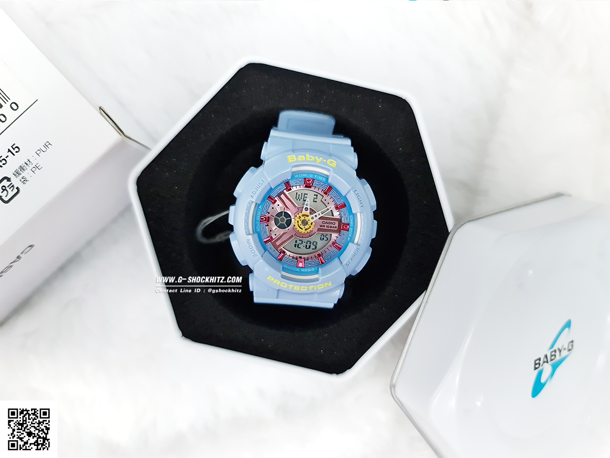 CASIO BABY-G นาฬิกาข้อมือ นาฬิกากันน้ำ นาฬิกาของแท้ ประกันศูนย์ CMG 1 ปี รุ่น BA-110CA-2A นาฬิกานาฬิกาสีฟ้า