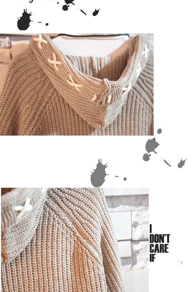เสื้อหนาวไหมพรม หมวกฮู้ด แต่งเชือก ไหมพรมถัก เนื้อไหม นุ่ม สวย งานญี่ปุ่นคะ Size L สำเนา สำเนา