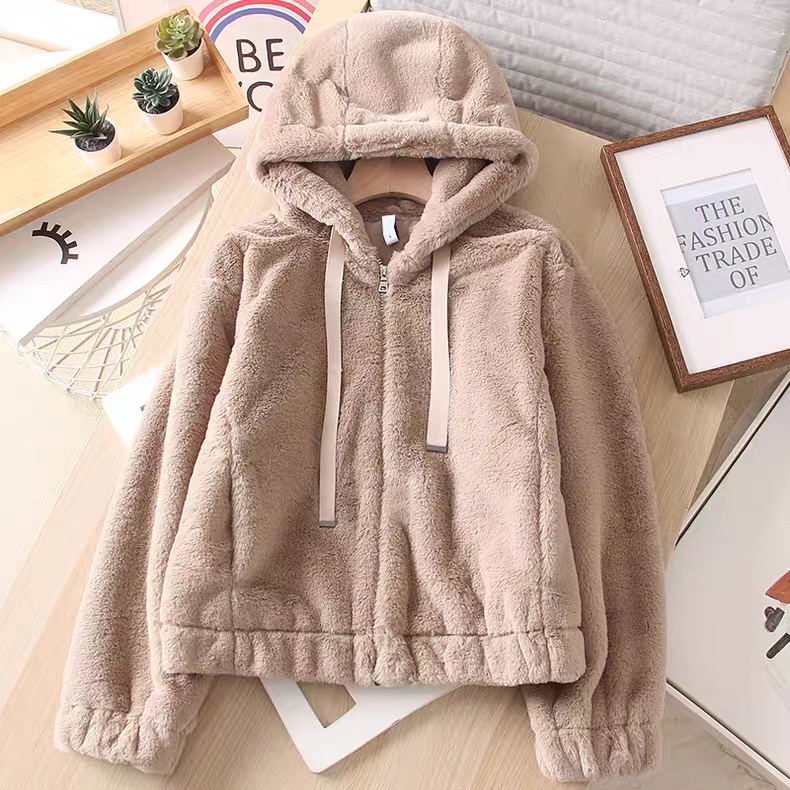 Page one เสื้อเฟอร์กันหนาว หมวกฮู้ด เสื้อขน Fluffy coat แบรนด์ page One ดำ