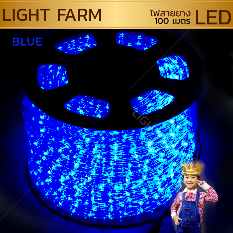 ไฟสายยาง ท่อกลม LED 100 m สีฟ้า