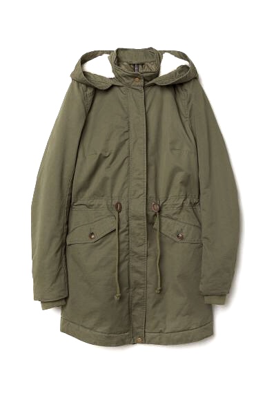 H&M เสื้อโค้ทฮู้ดกันหนาว เสื้อปาร์กา parka สีเขียว แบรนด์ H&M size S/M/L เขียว