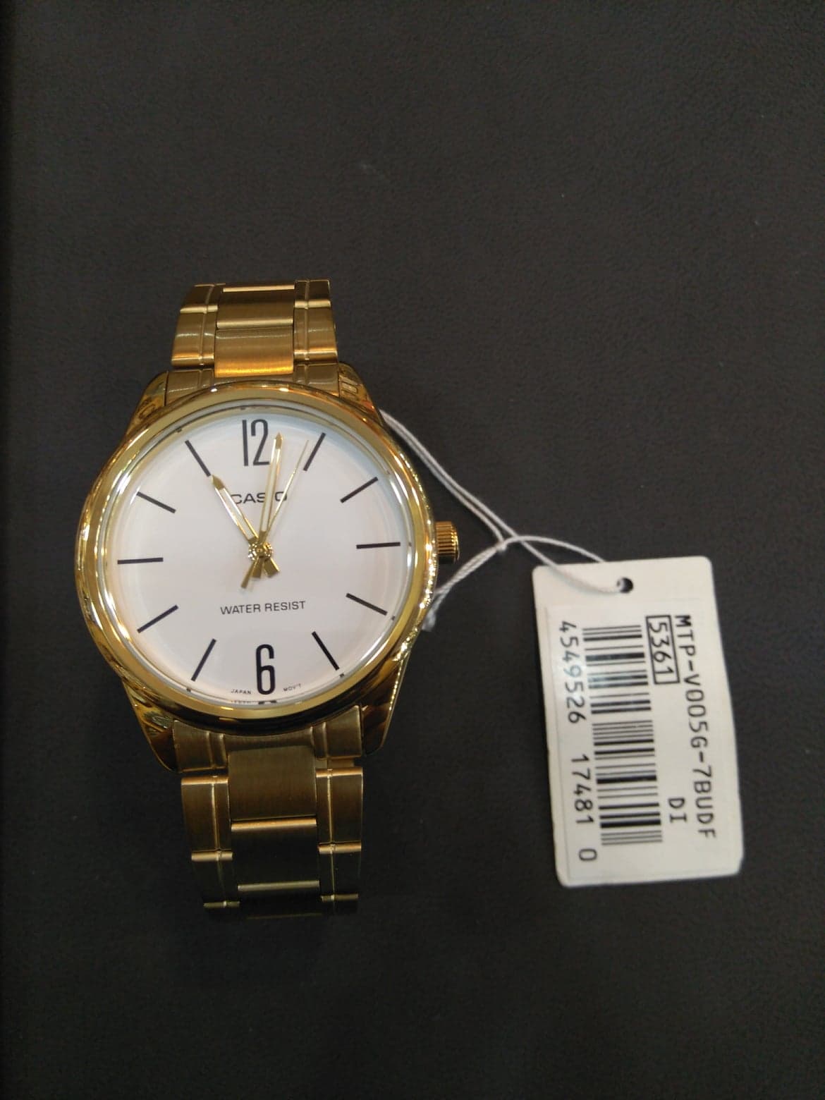 CASIO นาฬิกาคาสิโอ นาฬิกาข้อมือ นาฬิกากันน้ำ นาฬิกาของแท้ ประกันศูนย์ CMG 1 ปี รุ่น MTP-V005G-7B นาฬิกาสีทอง