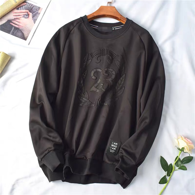 เสื้อวอร์ม เสื้อสเวตเตอร์ ปั๊มลาย เสื้อกันหนาว ทรง over size เนื้อละเอียด ดำ