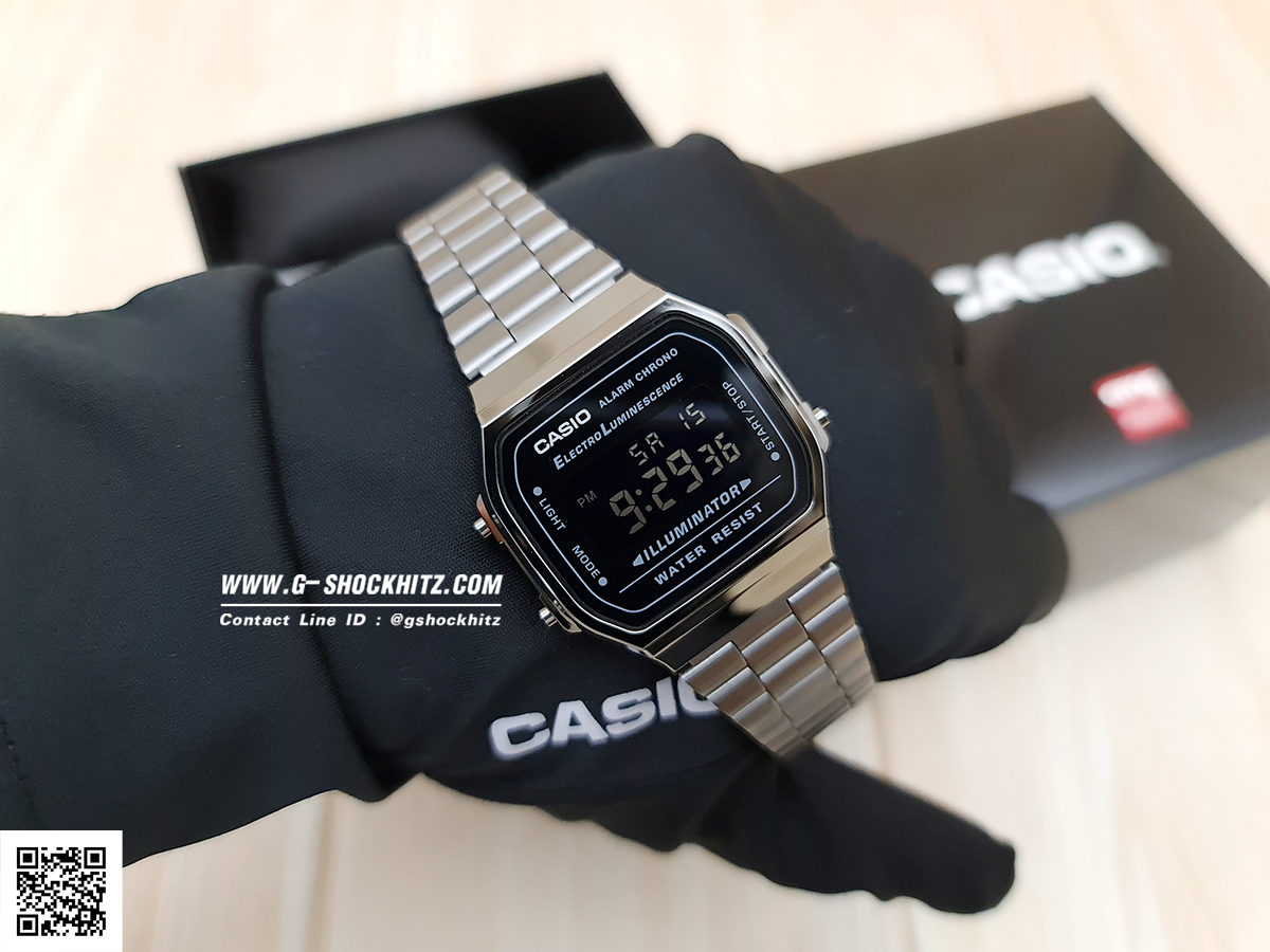 CASIO นาฬิกาคาสิโอ นาฬิกาข้อมือ นาฬิกากันน้ำ นาฬิกาของแท้ ประกันศูนย์ CMG 1 ปี รุ่น A168WGG-1B นาฬิกาสีดำ