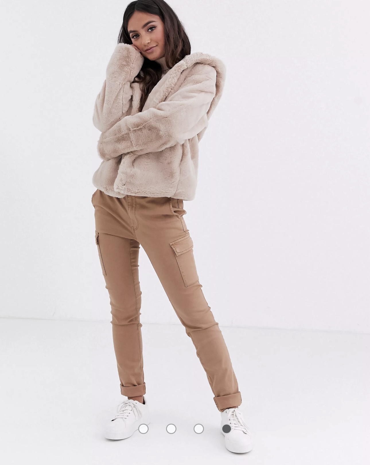 เสื้อเฟอร์กันหนาว หมวกฮู้ด เสื้อขน Fluffy coat แบรนด์ pimkie ดำ
