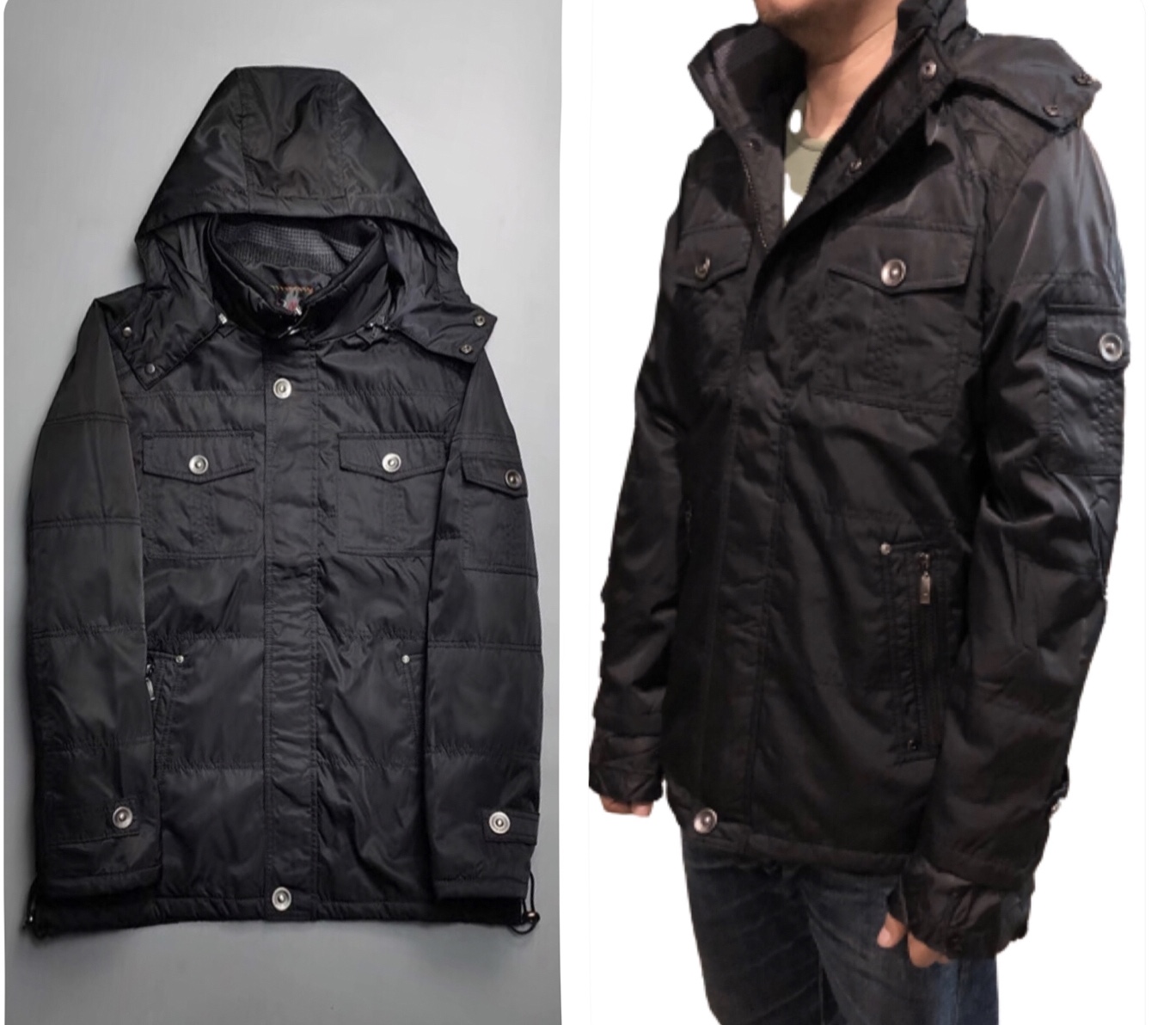 เสื้อกันหนาว เสื้อฮู้ดกันลม ขี่มอเตอร์ไซค์ เสื้อบอมเบอร์ บุนวมอุ่น แบรนด์ Black Lightweight Puffer Jacket สำเนา สำเนา ดำ