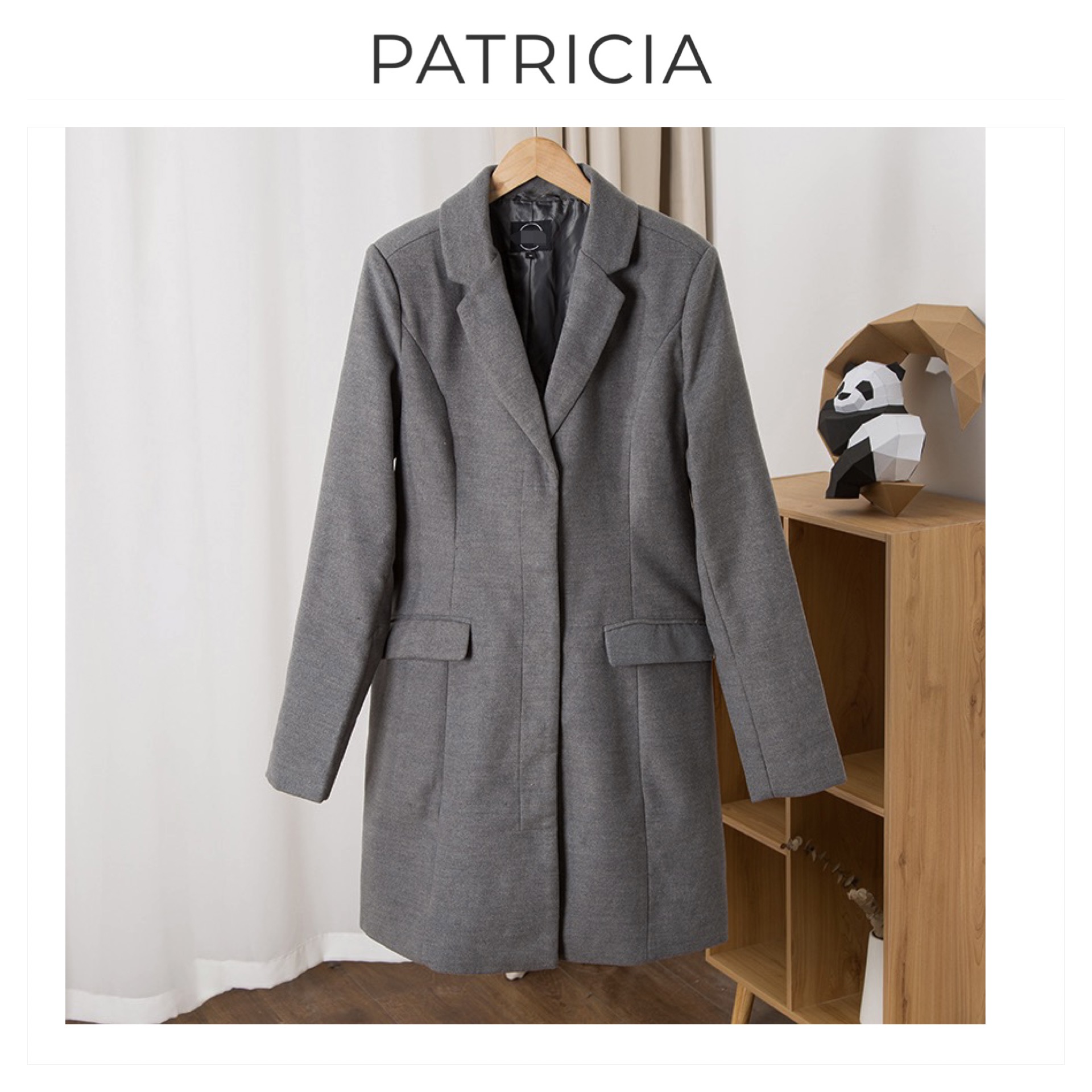 เสื้อโค้ท เสื้อกันหนาว เนื้อผ้าสักหลาดวูล สีเทา แบรนด์ PATRICIA