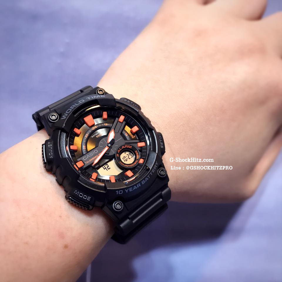 CASIO นาฬิกาคาสิโอ นาฬิกาข้อมือ นาฬิกากันน้ำ นาฬิกาของแท้ ประกันศูนย์ CMG 1 ปี รุ่น AEQ-110W-1A2 นาฬิกาสีดำ