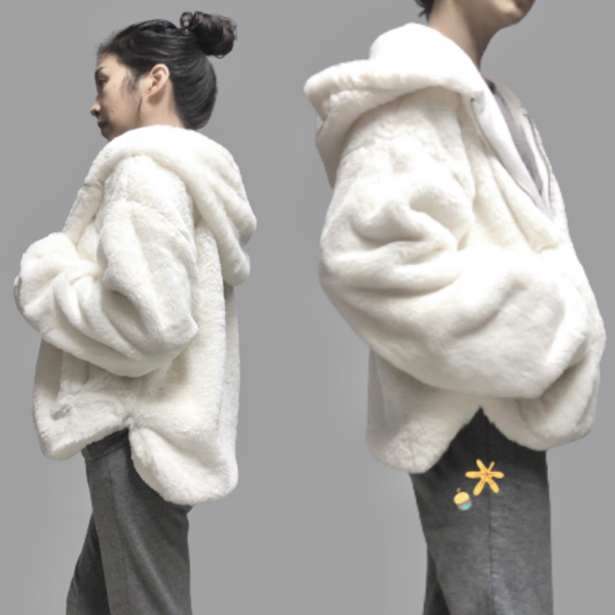 Forever21 เสื้อเฟอร์กันหนาว หมวกฮู้ด เสื้อขน แบรนด์ forever21 (FLUFFY COAT) ขาว