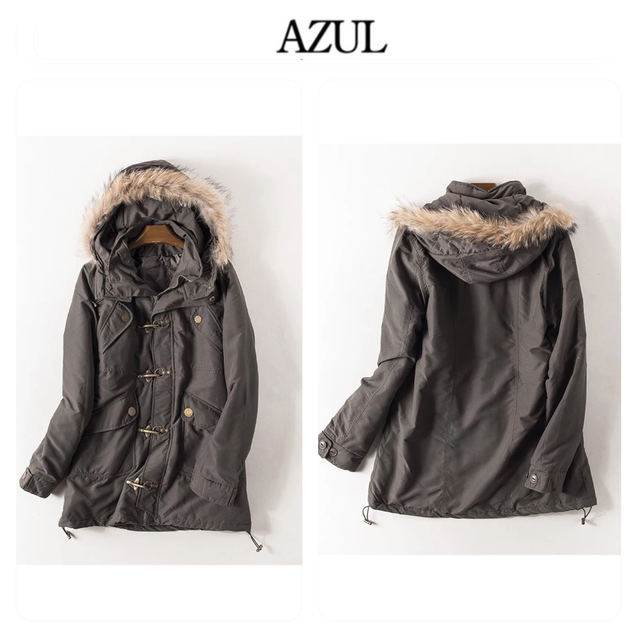 Azul by moussy เสื้อกันหนาว สีดำ แบรนด์AZUL BY MOUSSY แต่งฮูท แต่งเฟอร์ (ขนเฟอร์ถอดได้คะ) บุนวมอุ่น Size L