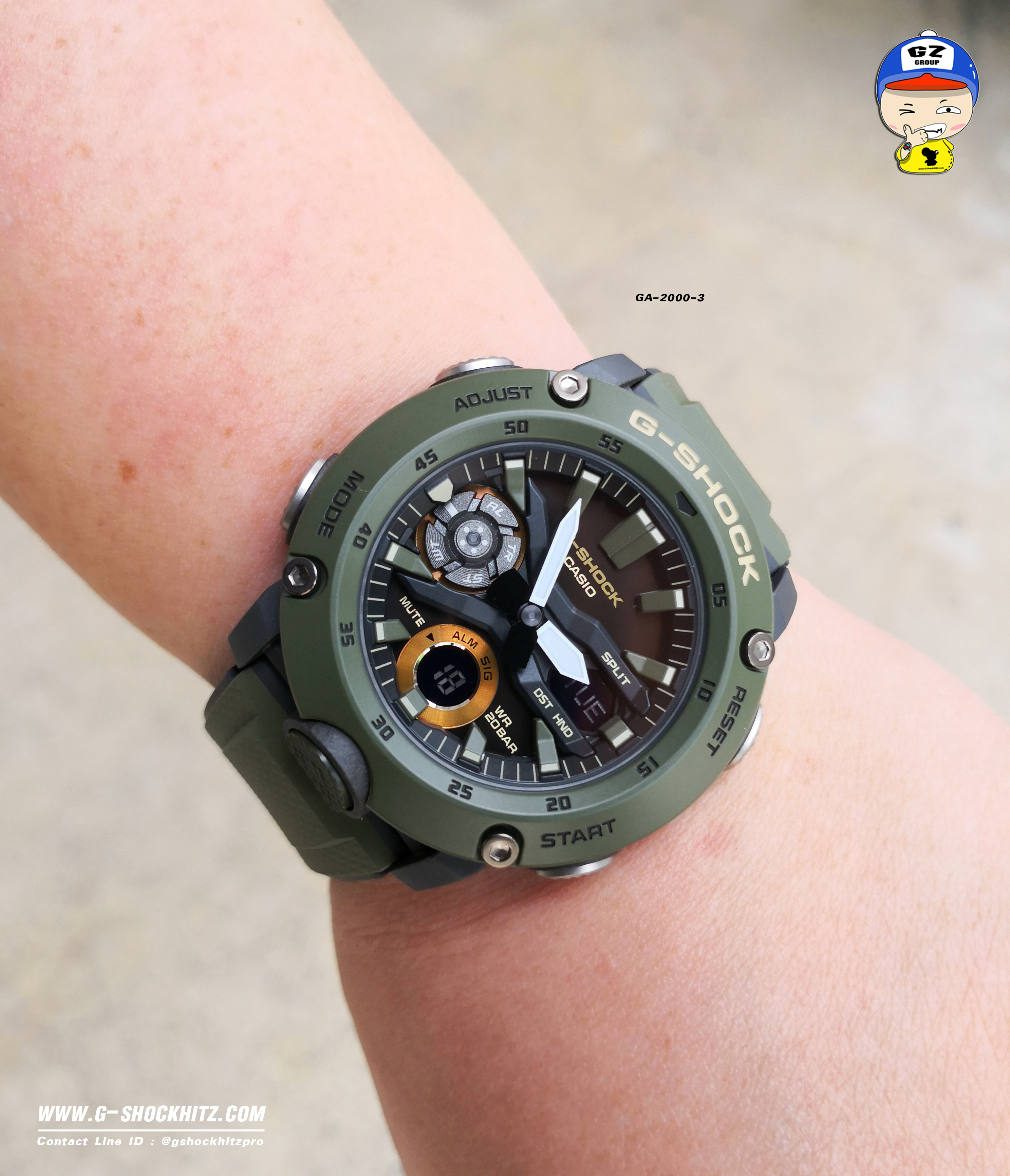 CASIO G-SHOCK นาฬิกาข้อมือ นาฬิกากันน้ำ นาฬิกาของแท้ ประกันศูนย์ CMG 1 ปี รุ่น GA-2000-3A นาฬิกาสีเขียว