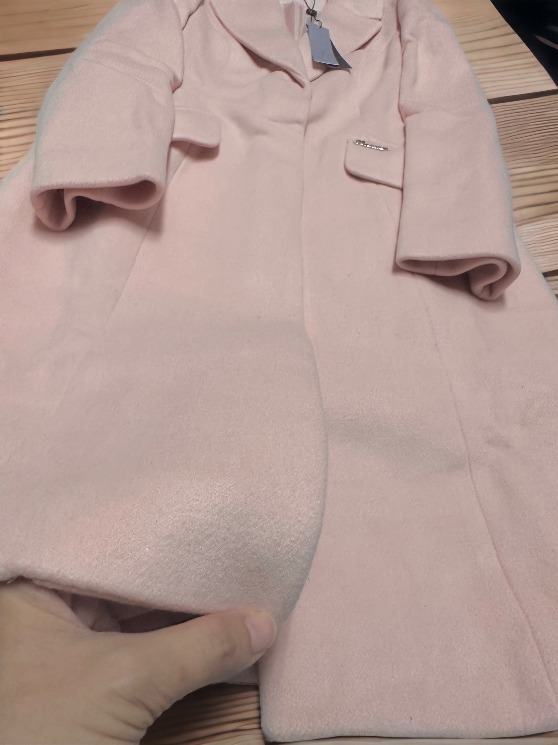 เสื้อโค้ทวูล Trench coat เสื้อโค้ทเฟอร์ โค้ทสักหลาดสีชมพูอ่อน แบรนด์ Roem