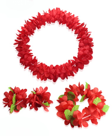 ชุดพวงมาลัยฮาวาย พวงมาลัยดอกไม้แฟนซี แดง