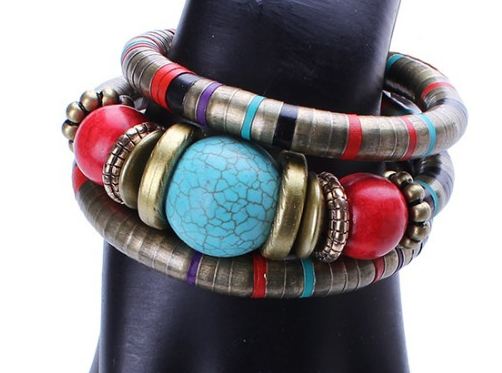 สร้อยข้อมือ Hand made สร้อยข้อมือแฟชั่น ผู้หญิง สไตล์ วินเทจ ร้อย Turquoise หิน ทิเทต สร้อยข้อมือ เก๋ ๆ แนว เซอร์ ๆ 418891