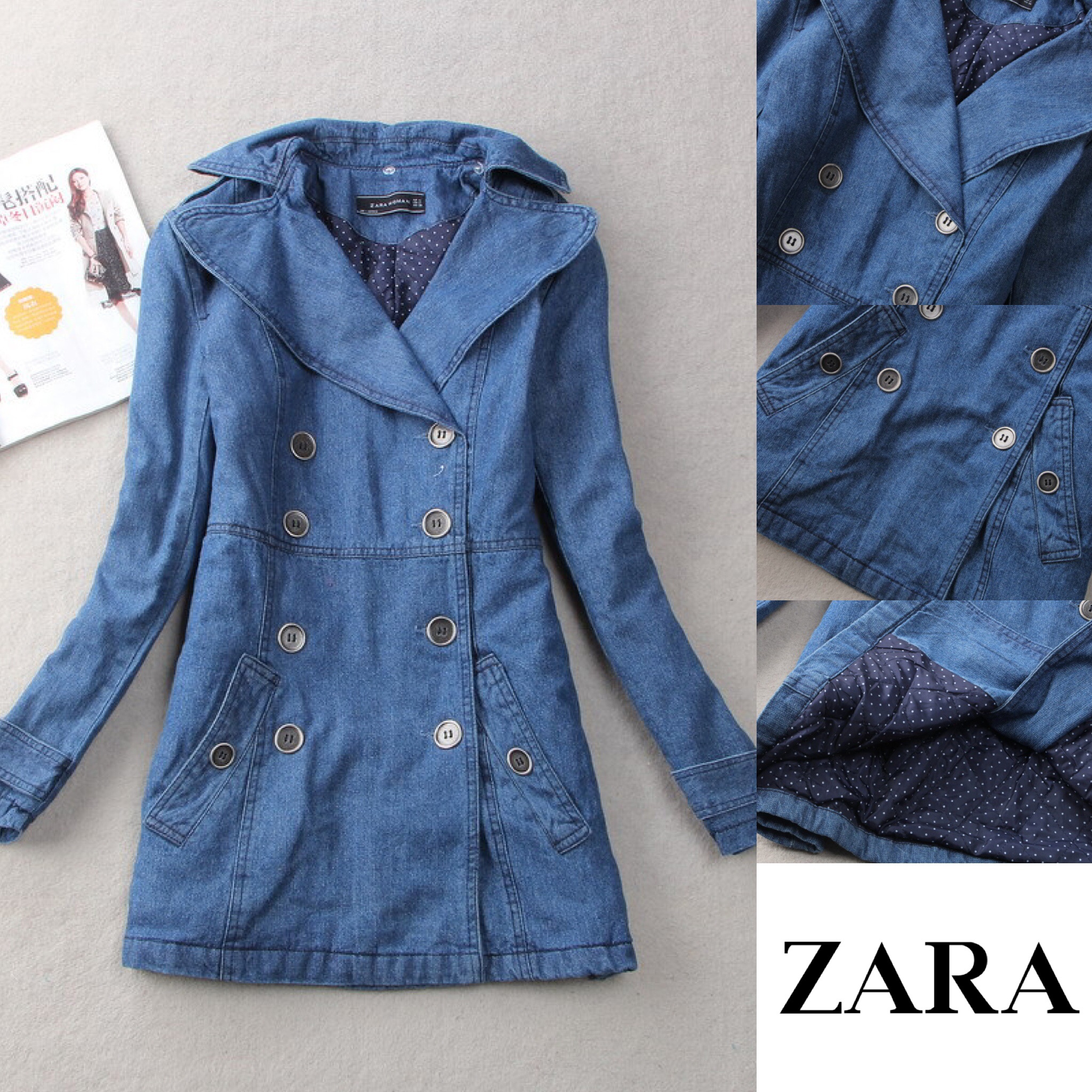 เสื้อโค้ท เสื้อคลุมยาว ผ้ายีนส์ ซีด ZARA แต่งกระดุม2แถว เนื้อผ้าหนา อุ่น Size S/M/L