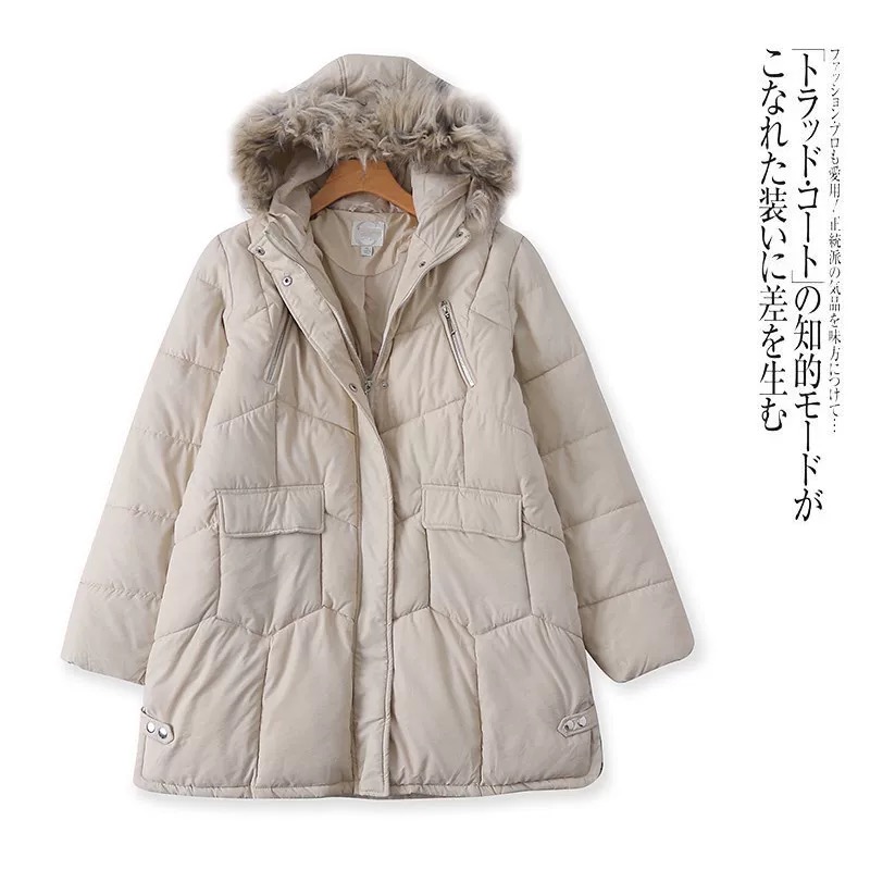 เสื้อกันหนาว เสื้อฮู้ดเฟอร์ บุนวมอุ่น สีครีม แบรนด์ Cranberry jeans (padded puffer coat สำเนา สำเนา ขาว