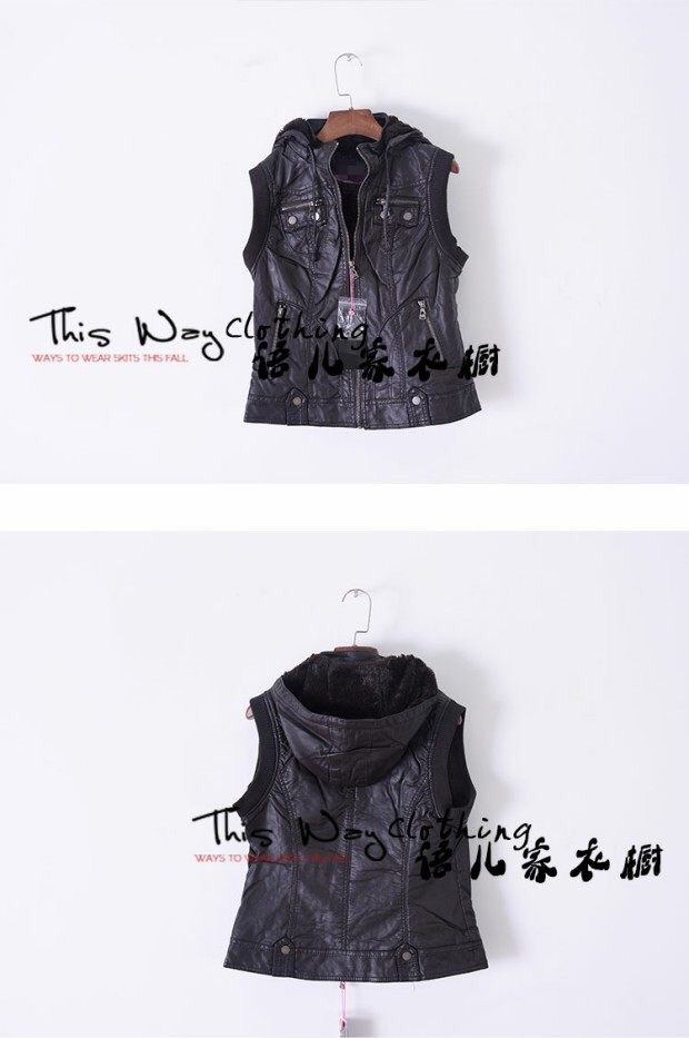 เสื้อกั๊กหนัง เสื้อกั๊ก หนังแฟชั่น สีน้ำตาลกาแฟดำ แต่งหมวกฮูท (หมวกฮูท มีซิปถอดใส่ได้) แขนจั๊ม ซับขนสีน้ำตาลเข้ม Size S/M/L/XL