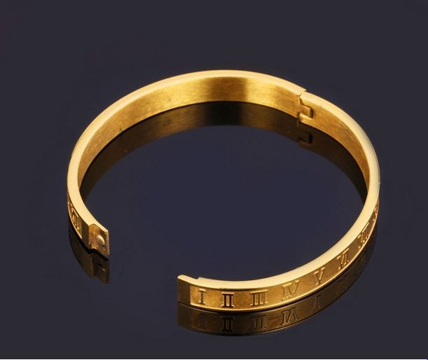 กำไลข้อมือ ผู้หญิง กำไลข้อมือ 316L Stainless Steel กำไลทอง แกะลาย ตัวเลข โรมัน สีทอง และ สีเงิน กำไล ข้อมือ ทอง ใส่ได้ทุกโอกาส 726061