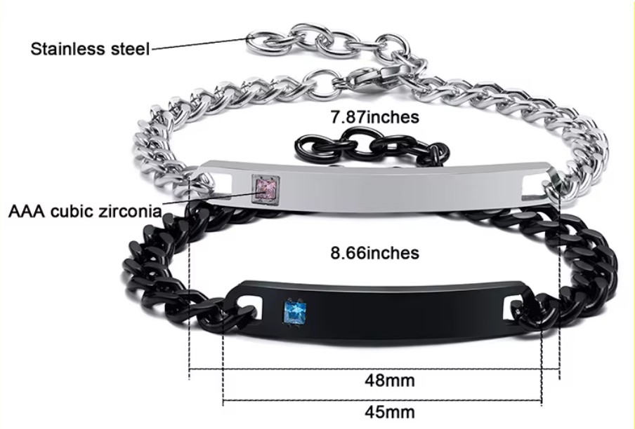 สร้อยข้อมือคู่รัก ใส่เป็นคู่ สร้อยข้อมือ สแตนเลสแท้ ทำ logo ชื่อ คู่รัก ฟรี ตกแต่งด้วยเพชร CZ AAA 569792