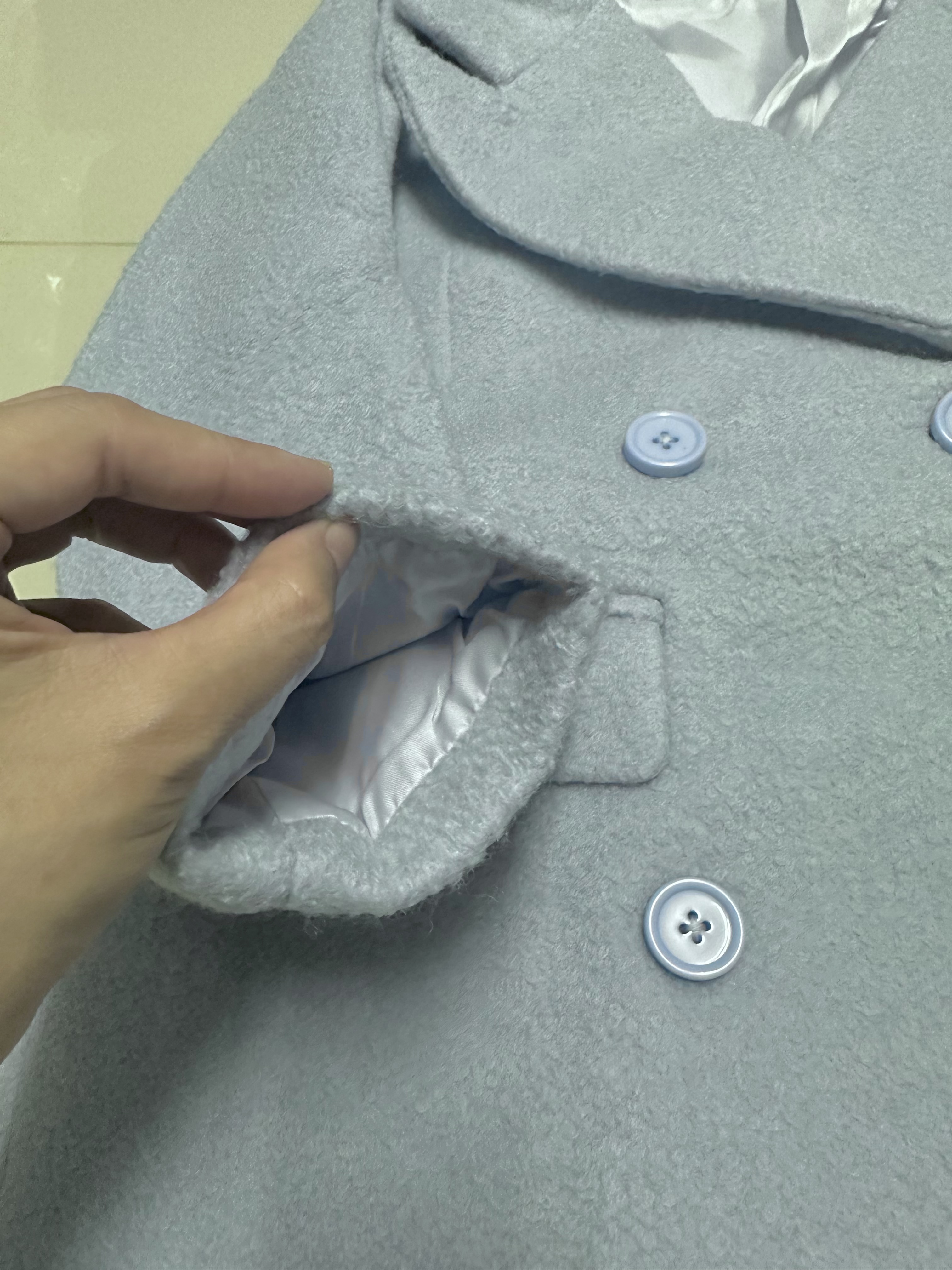 Ozoc เสื้อโค้ท เสื้อกันหนาว เนื้อผ้าสักหลาดวูล สีฟ้าอ่อนพาสเทล แบรนด์ joice