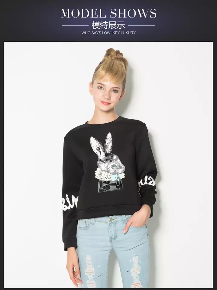 เสื้อกันหนาว เสื้อวอร์ม คอกลม แต่งภาพปริ้นท์กระต่าย เนื้อผ้าวอร์ม เนื้อหนา ละเอียด สวยมากคะ Size S/M/L