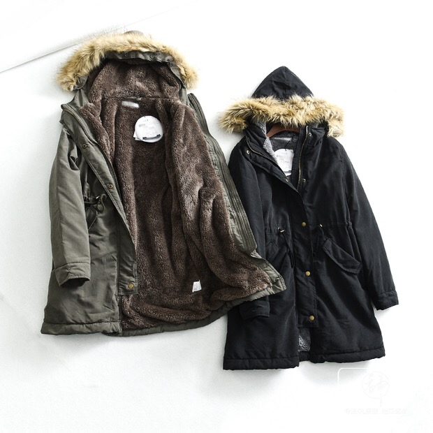 Giordano เสื้อโค้ทเฟอร์กันหนาว เสื้อฮู้ดปาร์กา โค้ทสีเขียว แต่งเฟอร์ (เฟอร์ถอดได้คะ) แบรนด์GIORDANO เขียว