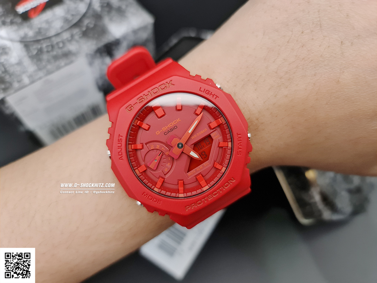 CASIO MID YEAR SALE G-SHOCK นาฬิกาข้อมือ นาฬิกากันน้ำ นาฬิกาของแท้ ประกันศูนย์ CMG 1 ปี รุ่น GA-2100-4A นาฬิกาสีแดง