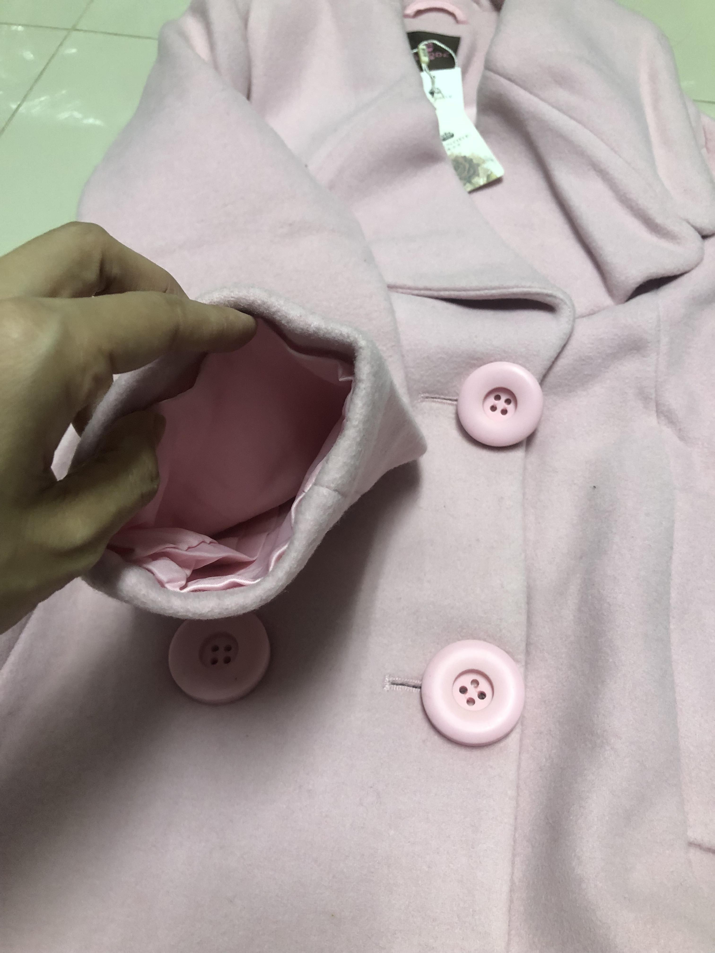 Ms.Node เสื้อโค้ท เสื้อกันหนาว เนื้อผ้าสักหลาดวูล สีชมพู/ สีฟ้า แต่งกระดุมสองแถว แบรนด์ MS.NODE