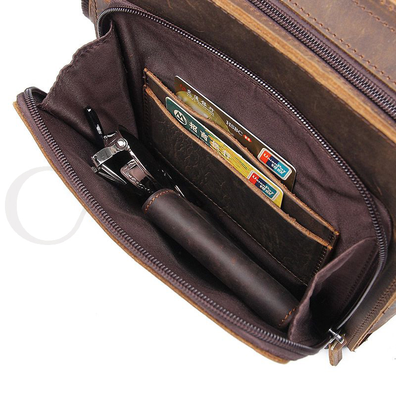 กระเป๋าสะพายข้างหนังแท้ สีน้ำตาลเข้ม รุ่น MB-004R