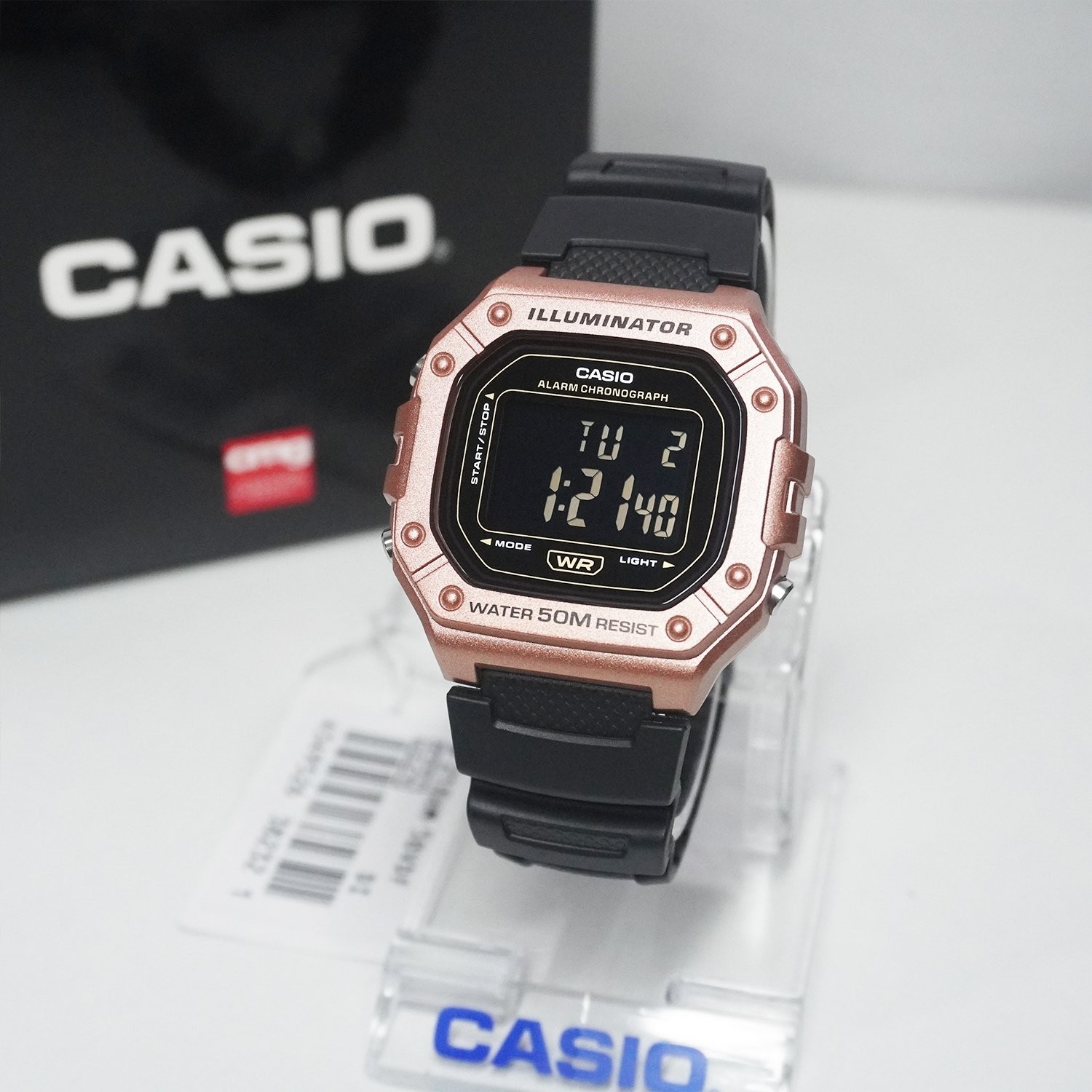 CASIO MID YEAR SALE นาฬิกาคาสิโอ นาฬิกาข้อมือ นาฬิกากันน้ำ นาฬิกาของแท้ BTS ประกันศูนย์ CMG 1 ปี รุ่น W-218HM-5B นาฬิกาสีโรสโกล