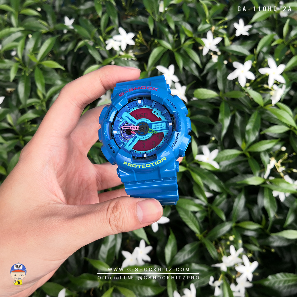 CASIO G-SHOCK นาฬิกาข้อมือ นาฬิกากันน้ำ นาฬิกาของแท้ ประกันศูนย์ CMG 1 ปี รุ่น GA-110HC-2ADR นาฬิกาสีน้้ำเงิน