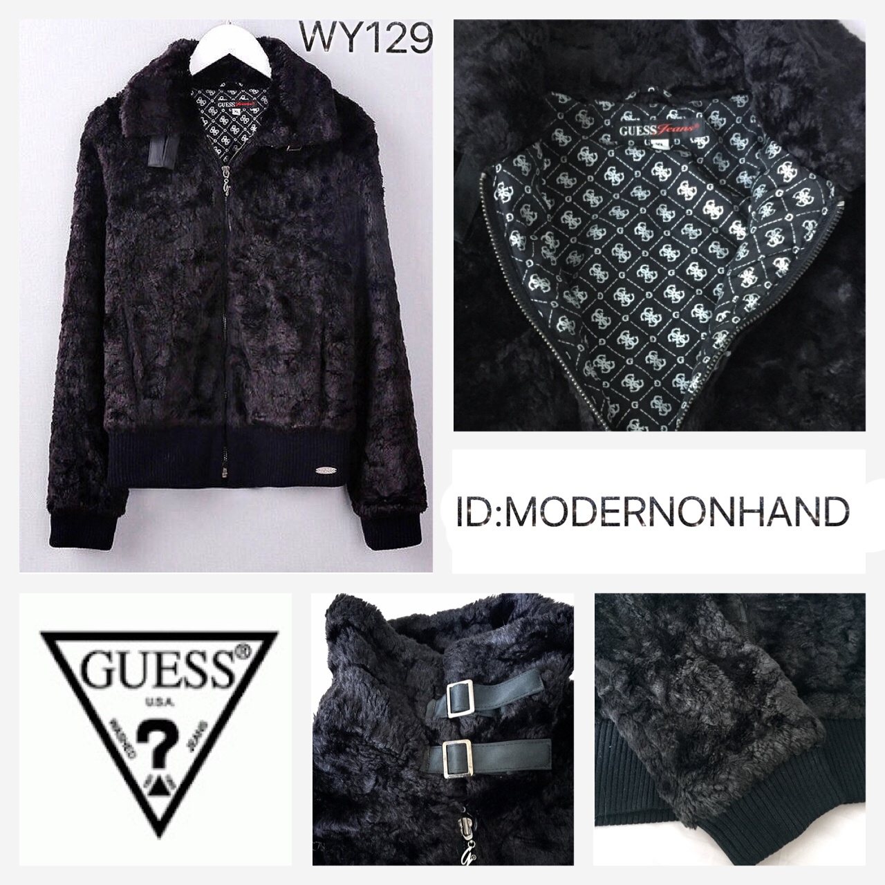 Guess เสื้อกันหนาว แบรนด์เนม Guess แต่งขนฟู แขนเอวจั๊มพ์ คอปกใส่ได้2 แบบ สวยหรู ขนเนียนนุ่ม ติดtag เหล็กguess ขอบเอว หัวซิบ สวย อุ่นมากคะ Size M/L ดำ