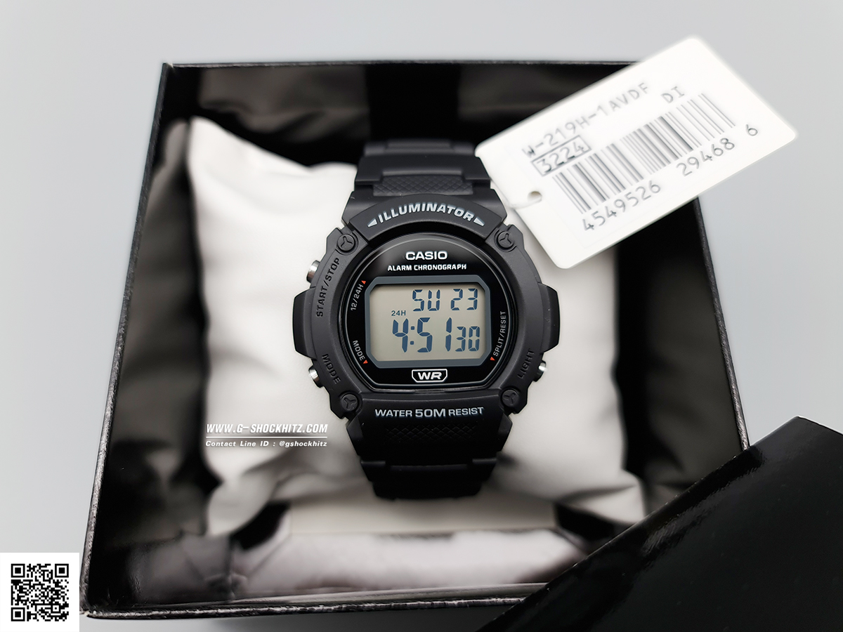 CASIO นาฬิกาคาสิโอ นาฬิกาข้อมือ นาฬิกากันน้ำ นาฬิกาของแท้ ประกันศูนย์ CMG 1 ปี รุ่น W-219H-1A นาฬิกาสีดำ