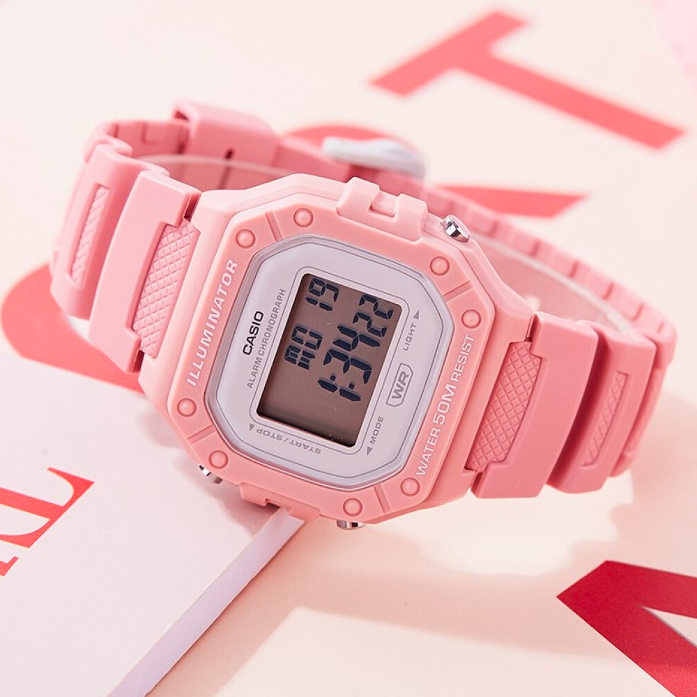 CASIO MID YEAR SALE นาฬิกาคาสิโอ พร้อมส่ง นาฬิกาข้อมือ นาฬิกากันน้ำ นาฬิกาของแท้ BTS ประกันศูนย์ CMG 1 ปี รุ่น W-218HC-4A นาฬิกาสีชมพู