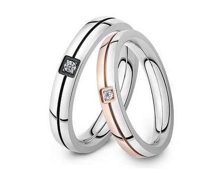 แหวนคู่รัก แหวนหมั้น แหวนแต่งงาน แหวนแทนใจ ครบรอบ แหวนคู่ ฝังเพชร Stainless Steel แท้ สุดหรู สี rose gold และ ดำ คลาสสิค 582241