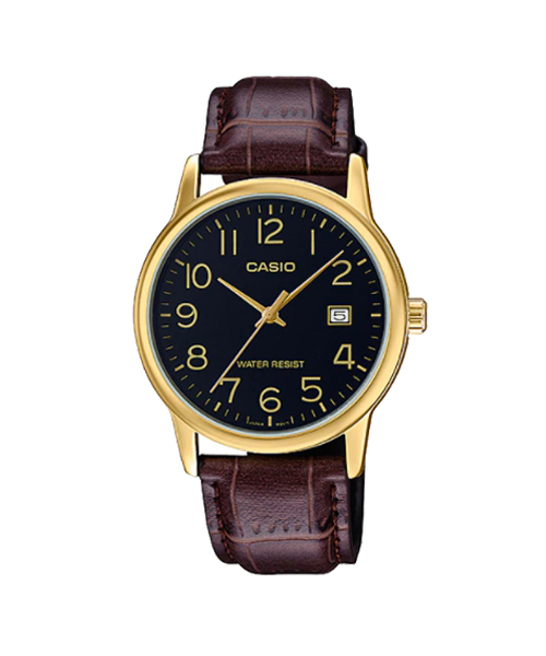 CASIO นาฬิกาคาสิโอ นาฬิกาข้อมือ นาฬิกากันน้ำ นาฬิกาของแท้ ประกันศูนย์ CMG 1 ปี รุ่น MTP-V002GL-1B นาฬิกาสีน้ำตาล