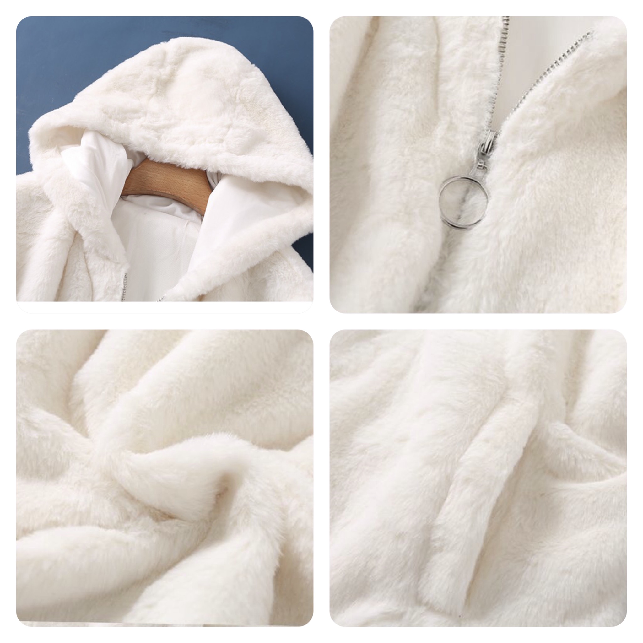 Forever21 เสื้อเฟอร์กันหนาว หมวกฮู้ด เสื้อขน แบรนด์ forever21 (FLUFFY COAT) ขาว