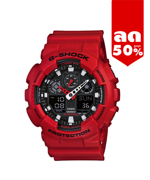 CASIO G-SHOCK นาฬิกาข้อมือ นาฬิกากันน้ำ นาฬิกาของแท้ ประกันศูนย์ CMG 1 ปี รุ่น GA-100B-4A นาฬิกาสีแดง