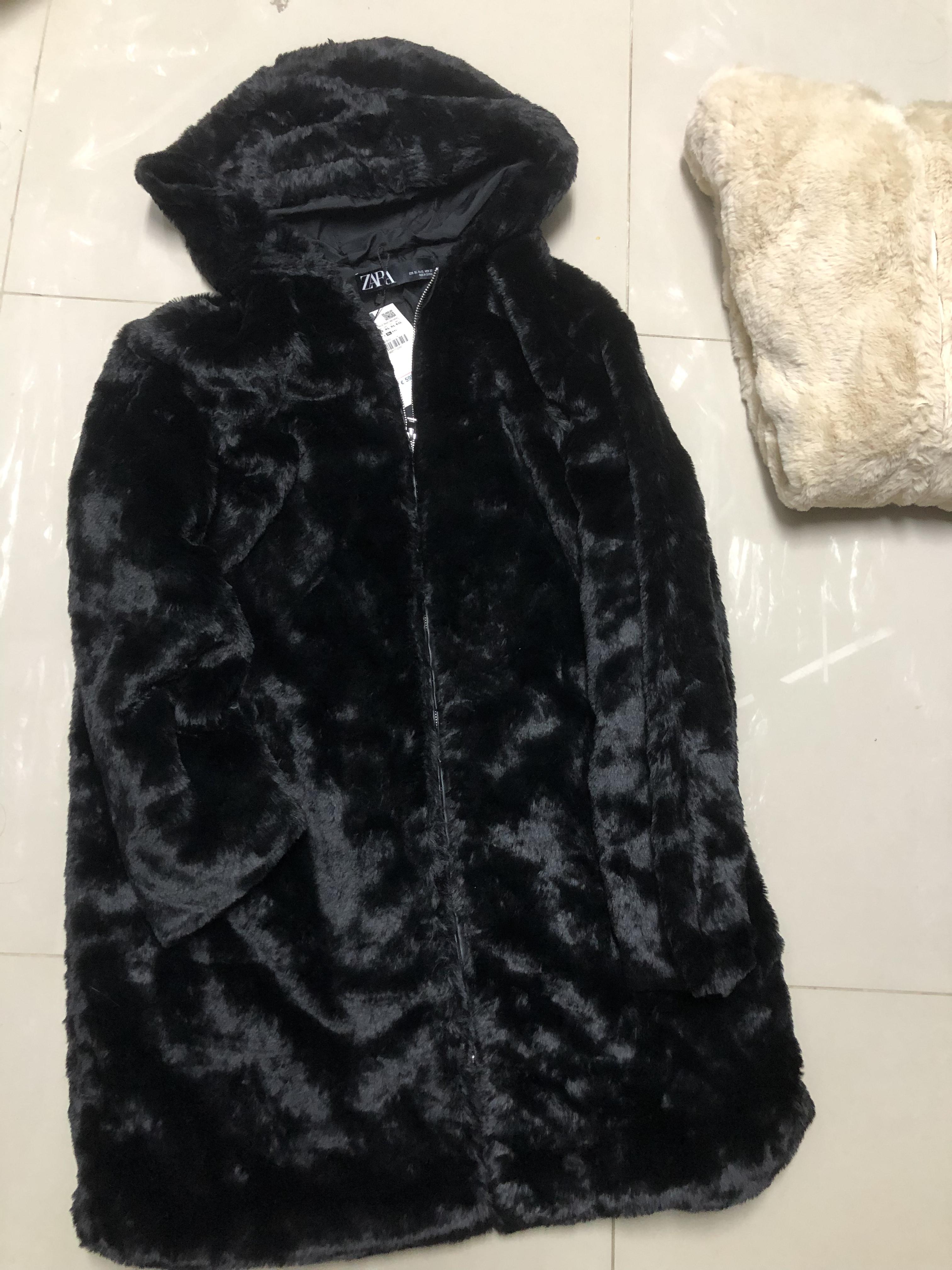 pepco เสื้อเฟอร์กันหนาว หมวกฮู้ด เสื้อขน FLUFFY Coat แบรนด์ PEPCO ดำ / เบจ