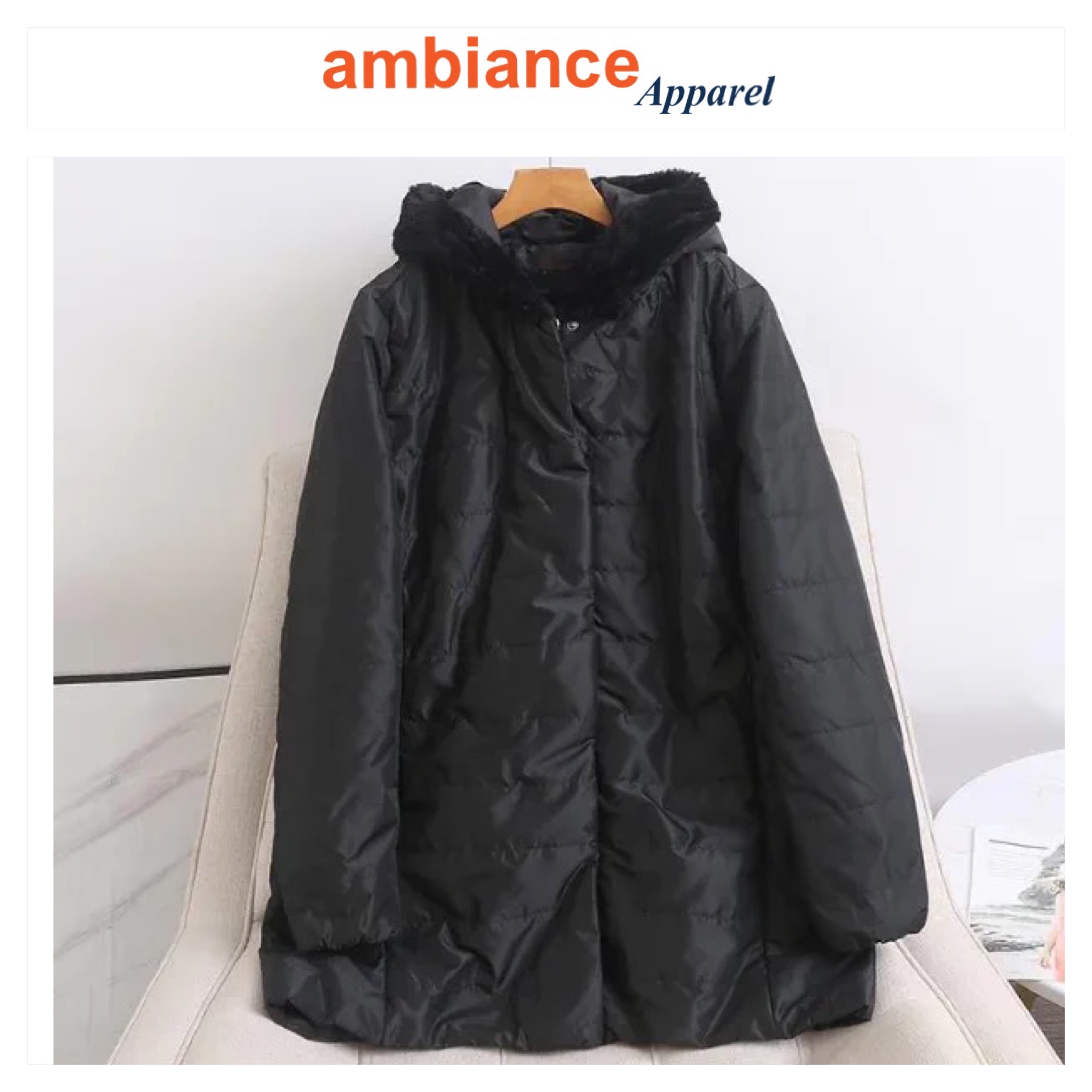 Ambiance เสื้อกันหนาว เสื้อฮู้ดเฟอร์ บุนวมอุ่น แบรนด์ AMBIANCE (padded puffer สำเนา สำเนา สำเนา ดำ